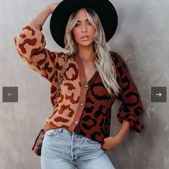 Aurelia Two-Toned Button Front Leopard Cardigan | Vici Collection - Picture 1 of 3